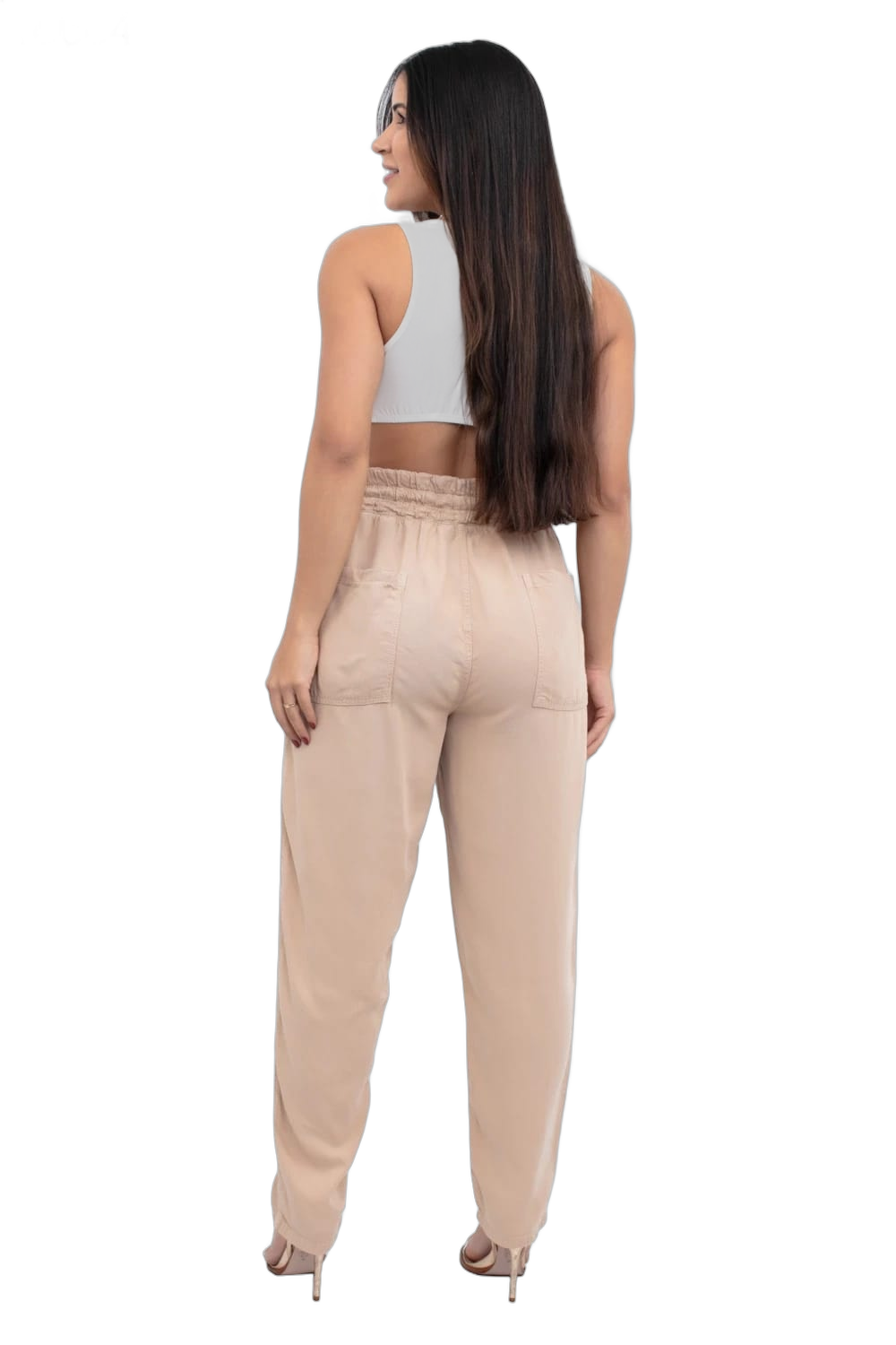 Calça Feminino Jogger  Tencel Elástico Cordão Tecido Cambos